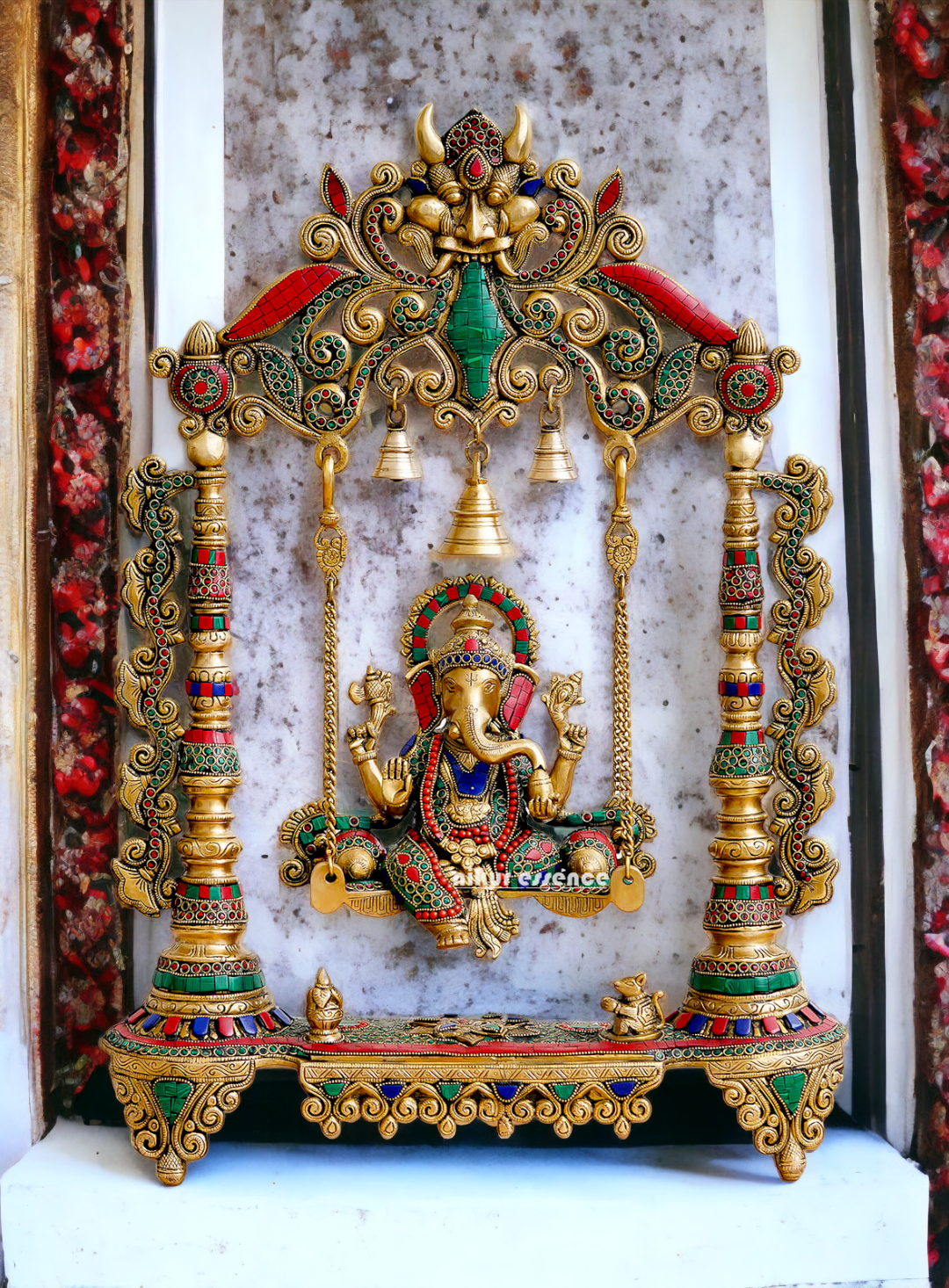 Buy Online Brass Ganesh Swing Jhula Idol with Stone work - 68 cm Nikuressence