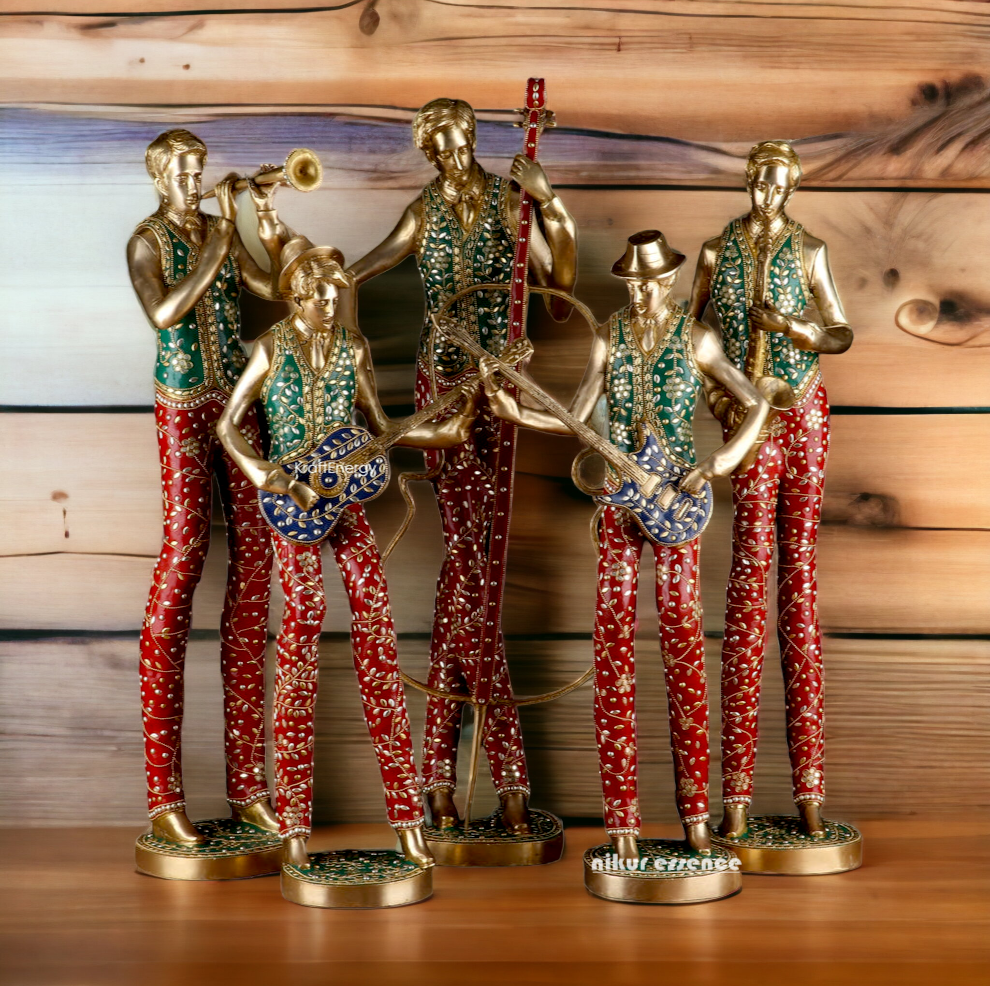 Large Brass Musical Set 5 Men with Stone Work Idol - 29 inches Nikuressence