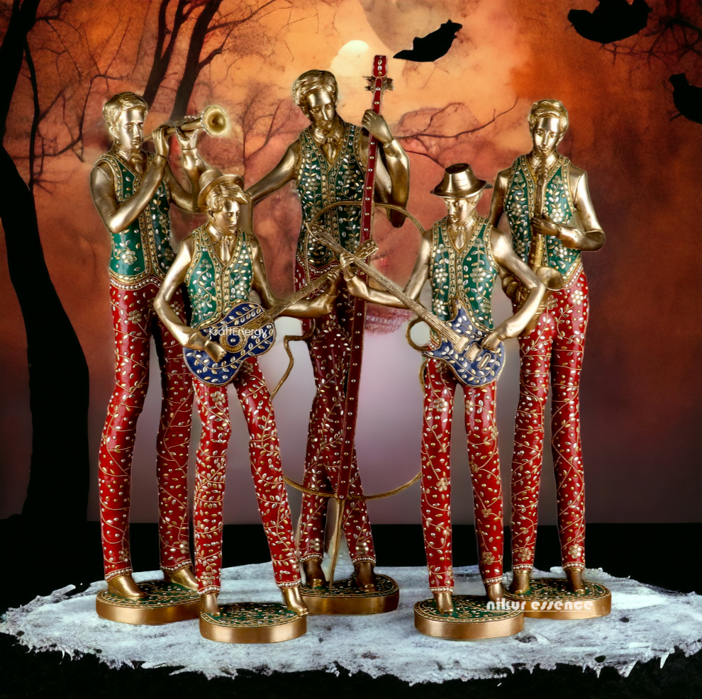 Large Brass Musical Set 5 Men with Stone Work Idol - 29 inches Nikuressence