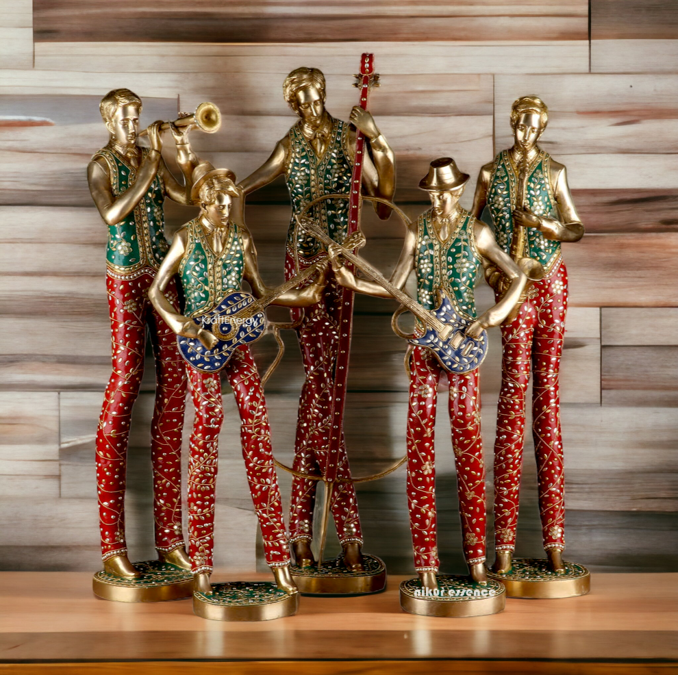 Large Brass Musical Set 5 Men with Stone Work Idol - 29 inches Nikuressence