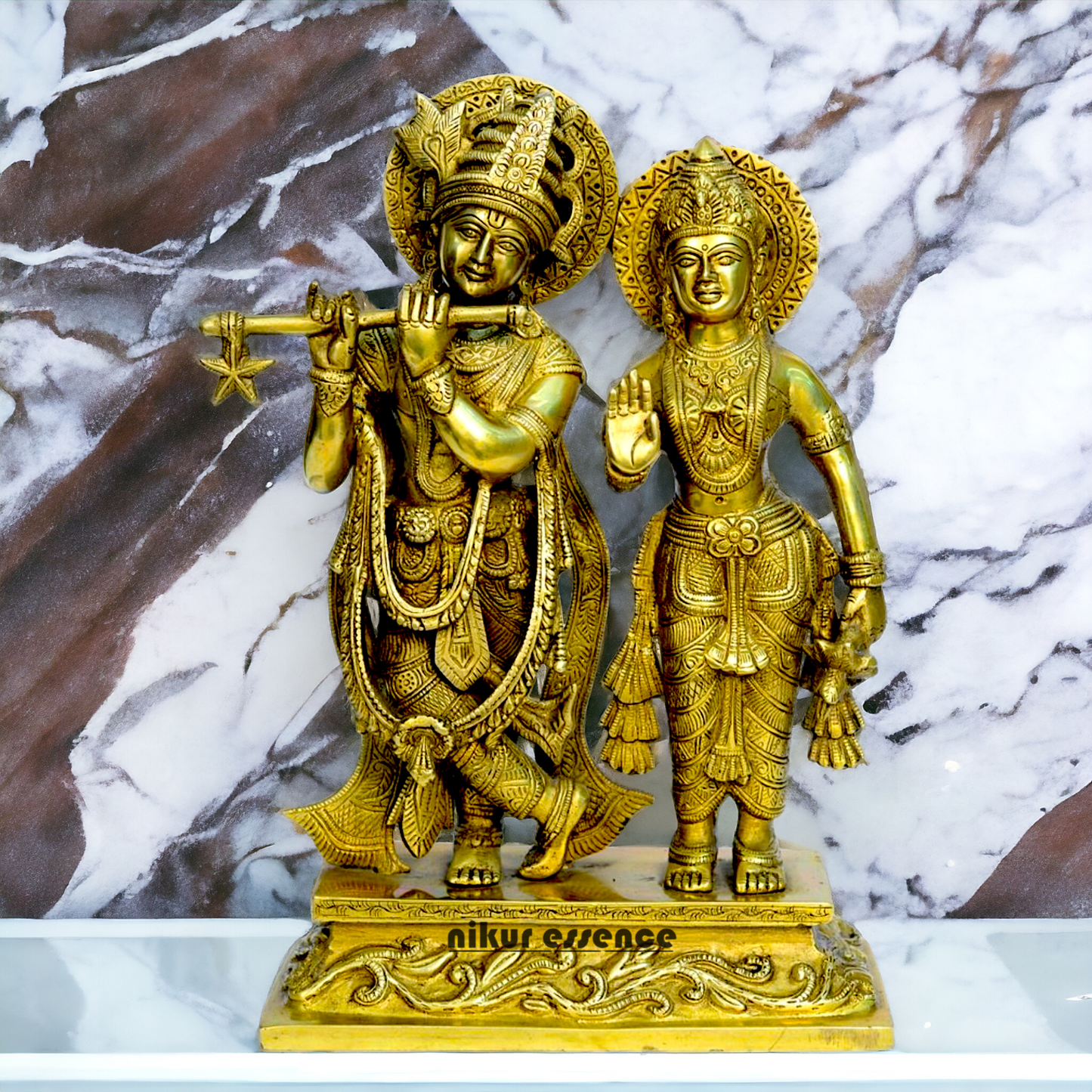 Large solid Brass Radha Krishna Murli Playing flute Idol - 30 cm Nikuressence