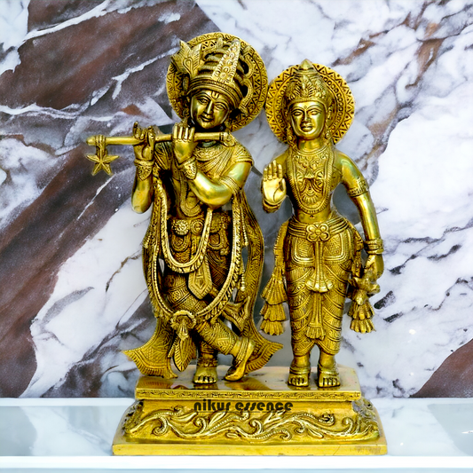 Large solid Brass Radha Krishna Murli Playing flute Idol - 30 cm Nikuressence