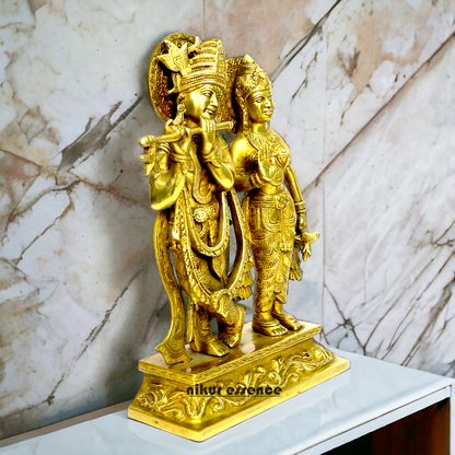 Large solid Brass Radha Krishna Murli Playing flute Idol - 30 cm Nikuressence