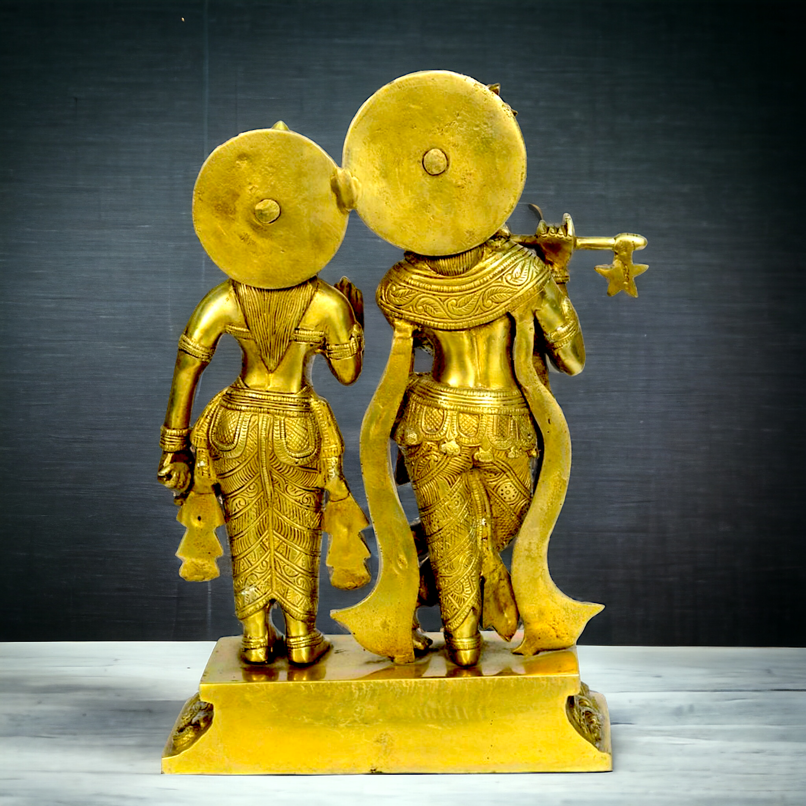 Large solid Brass Radha Krishna Murli Playing flute Idol - 30 cm Nikuressence