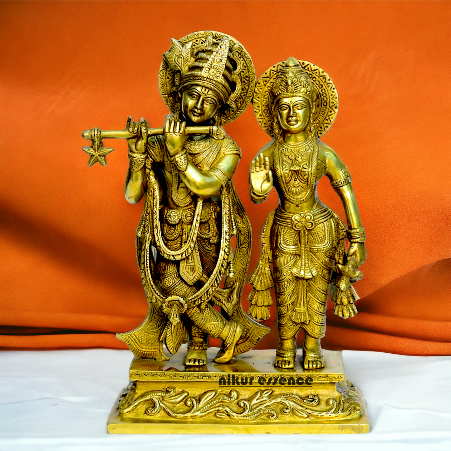 Large solid Brass Radha Krishna Murli Playing flute Idol - 30 cm Nikuressence