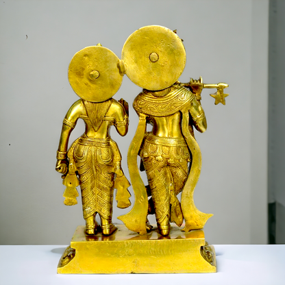 Large solid Brass Radha Krishna Murli Playing flute Idol - 30 cm Nikuressence