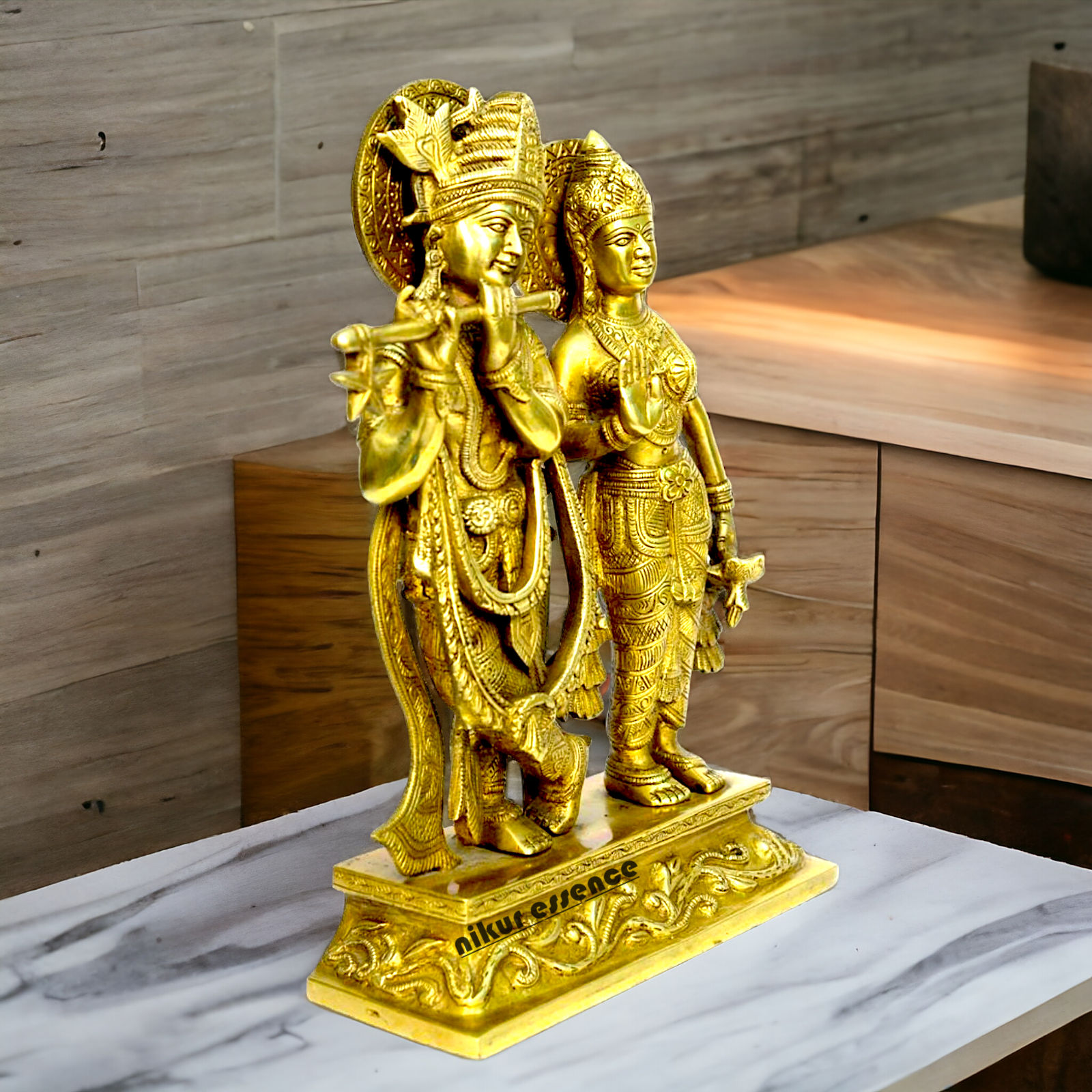 Large solid Brass Radha Krishna Murli Playing flute Idol - 30 cm Nikuressence