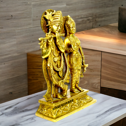 Large solid Brass Radha Krishna Murli Playing flute Idol - 30 cm Nikuressence