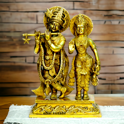Large solid Brass Radha Krishna Murli Playing flute Idol - 30 cm Nikuressence