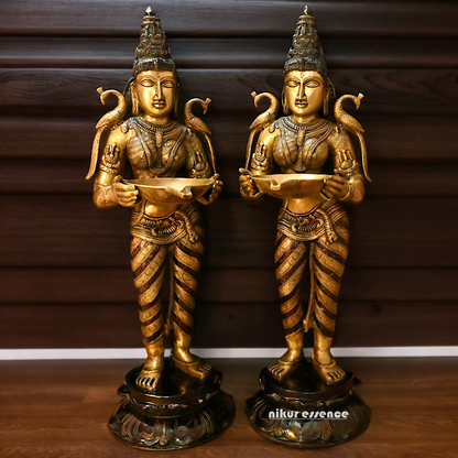 Large Pair Deepalakshmi Traditional lamp idol - 37 inches Nikuressence