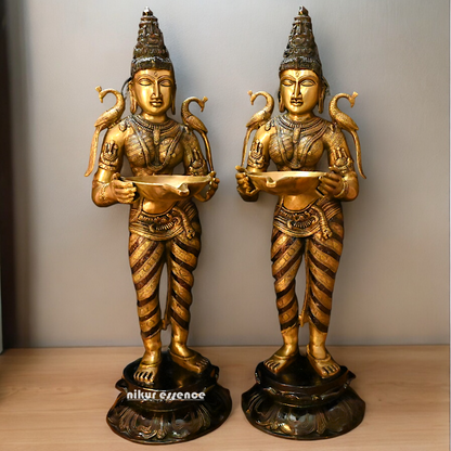 Large Pair Deepalakshmi Traditional lamp idol - 37 inches Nikuressence