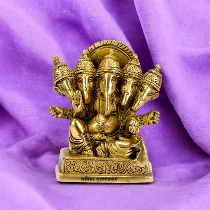 Solid Brass Ganesh Panchmukhi Ganpati Idol - 4.5 inches Nikuressence
