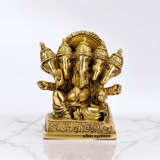 Solid Brass Ganesh Panchmukhi Ganpati Idol - 4.5 inches Nikuressence