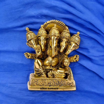 Solid Brass Ganesh Panchmukhi Ganpati Idol - 4.5 inches Nikuressence