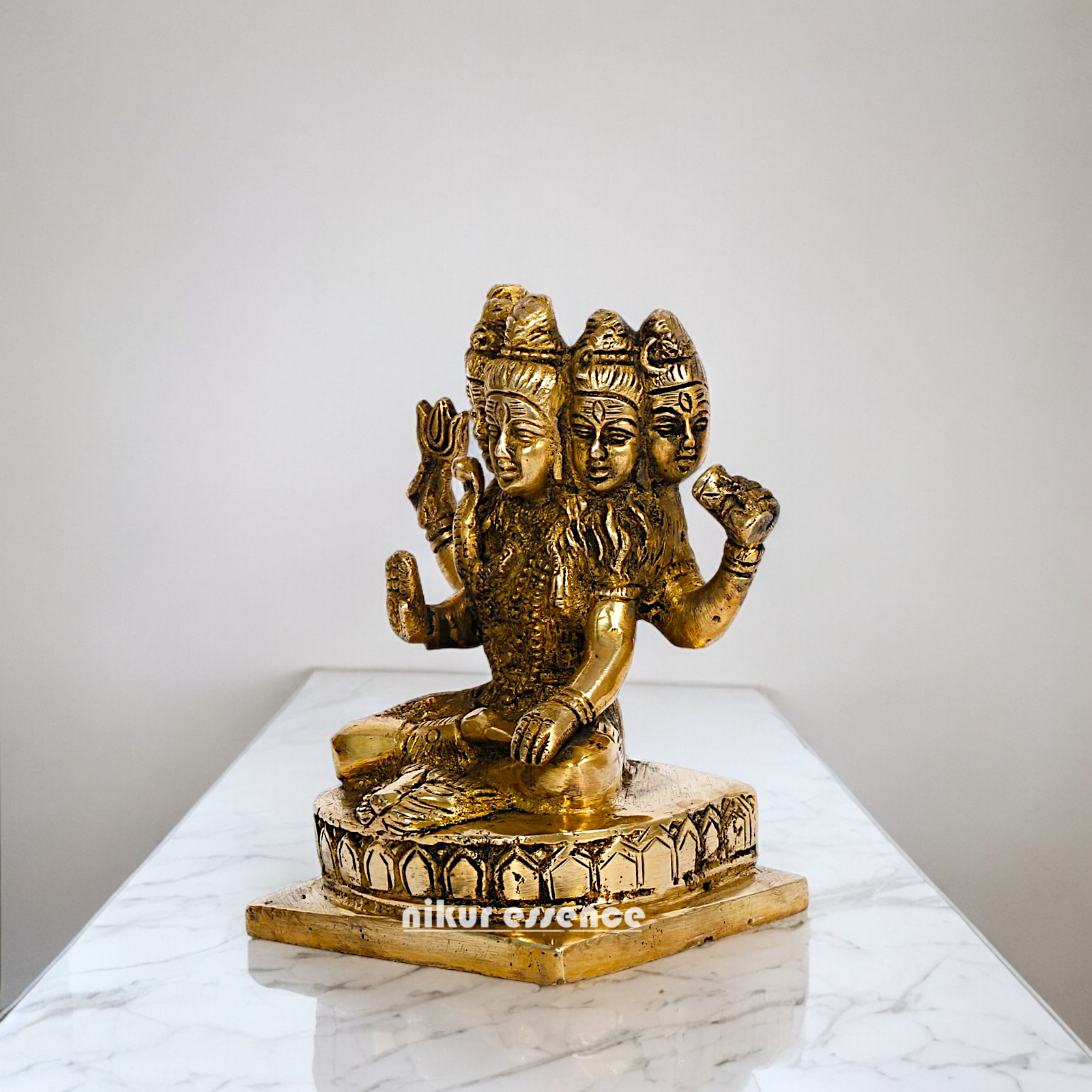 Antique Brass Shiva Panchmukhi Meditation Sadashiv Idol - 9 cm Nikuressence