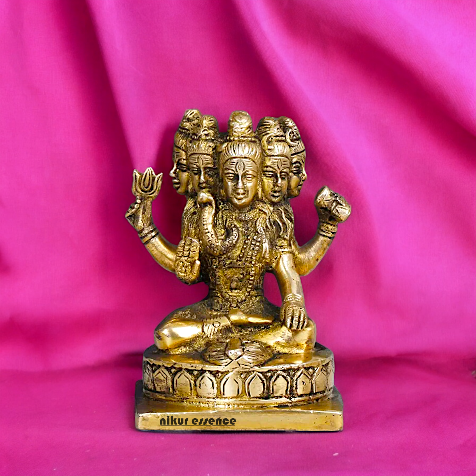 Antique Brass Shiva Panchmukhi Meditation Sadashiv Idol - 9 cm Nikuressence