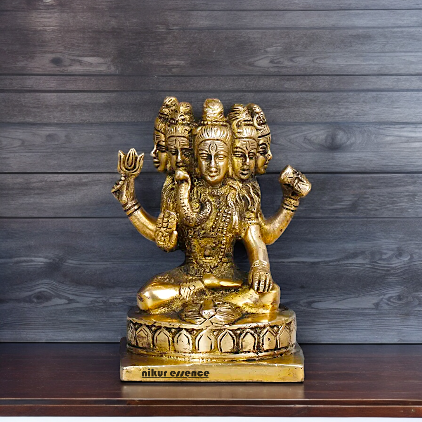 Antique Brass Shiva Panchmukhi Meditation Sadashiv Idol - 9 cm Nikuressence