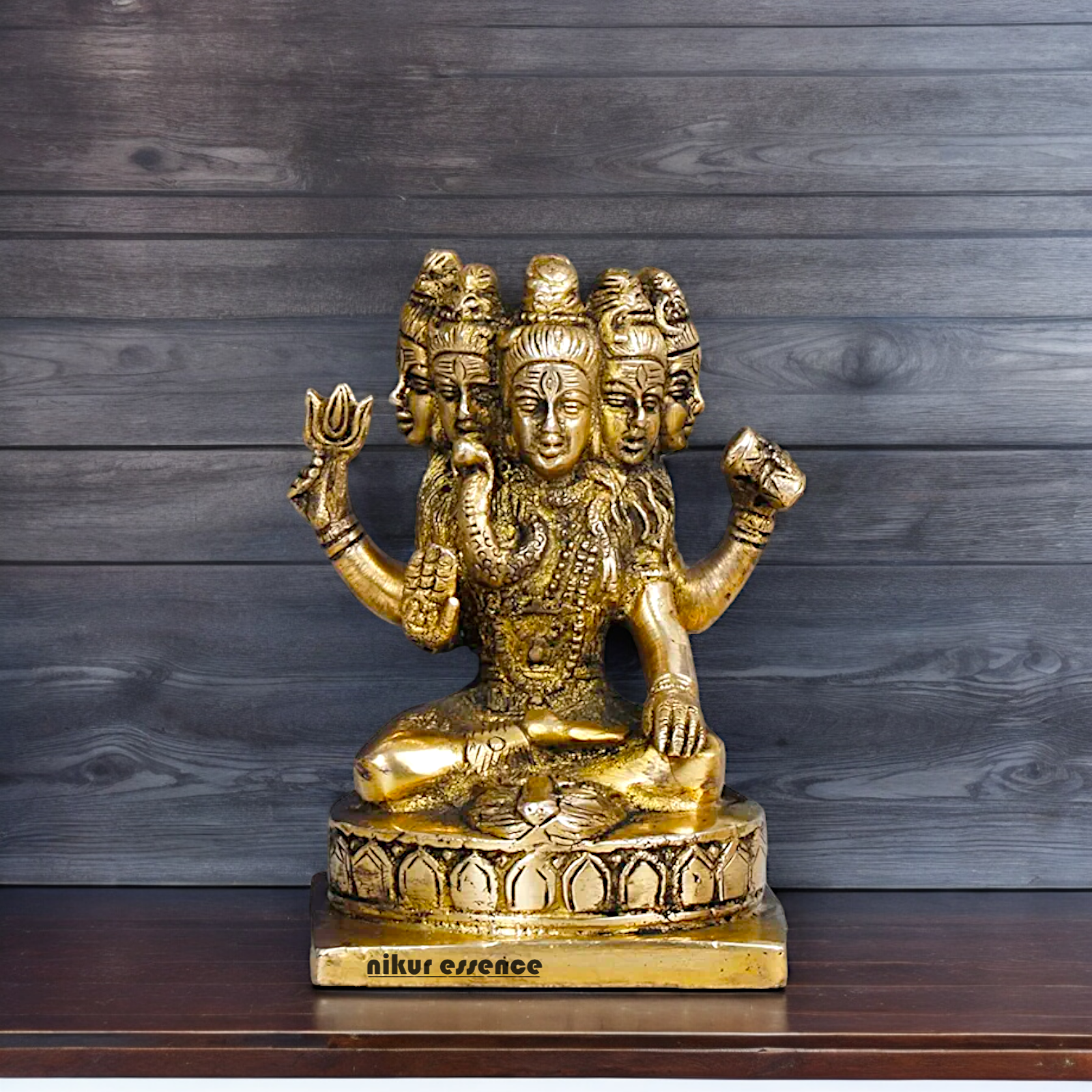 Antique Brass Shiva Panchmukhi Meditation Sadashiv Idol - 9 cm Nikuressence