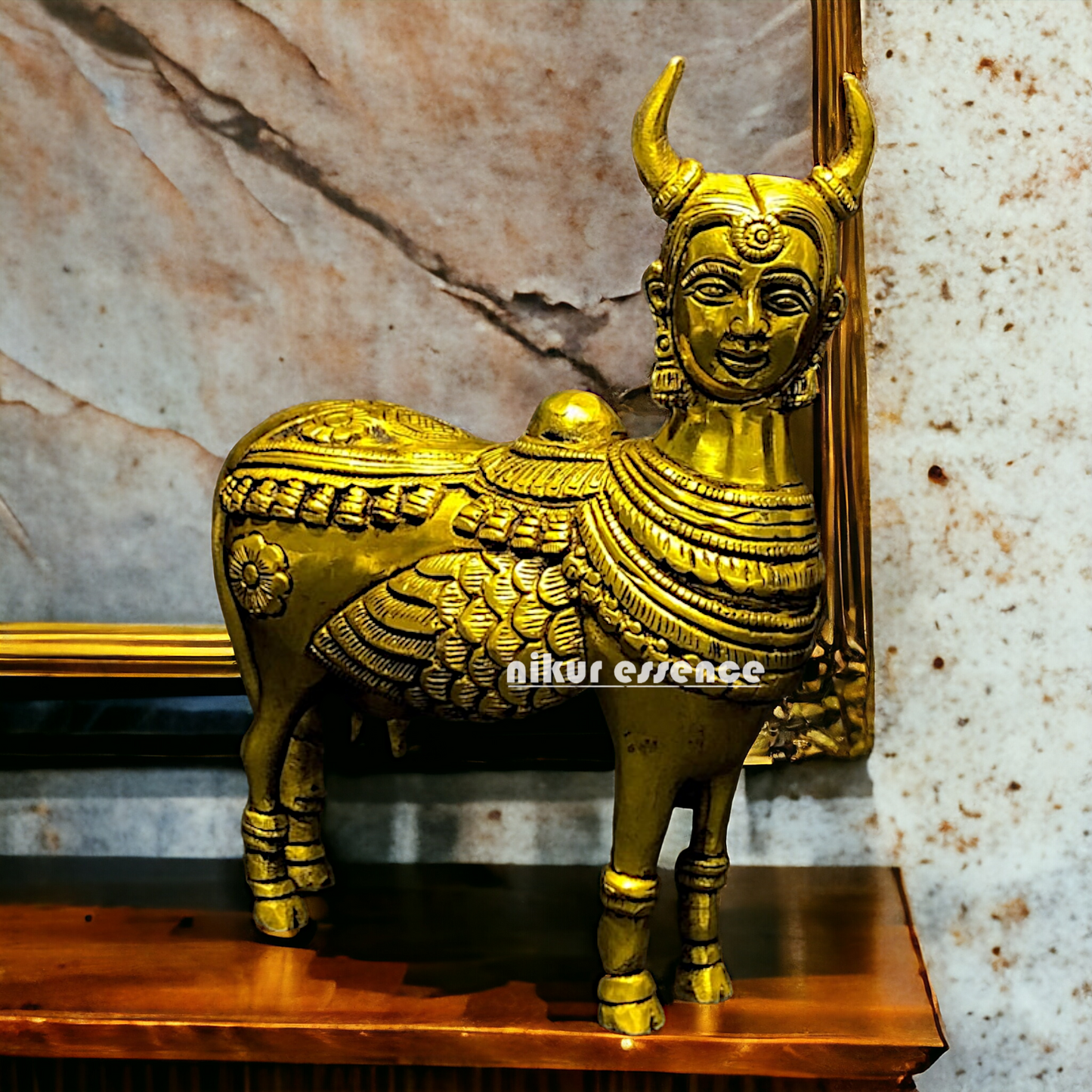 Solid Brass kamdhenu cow Idol- 6 inches Nikuressence