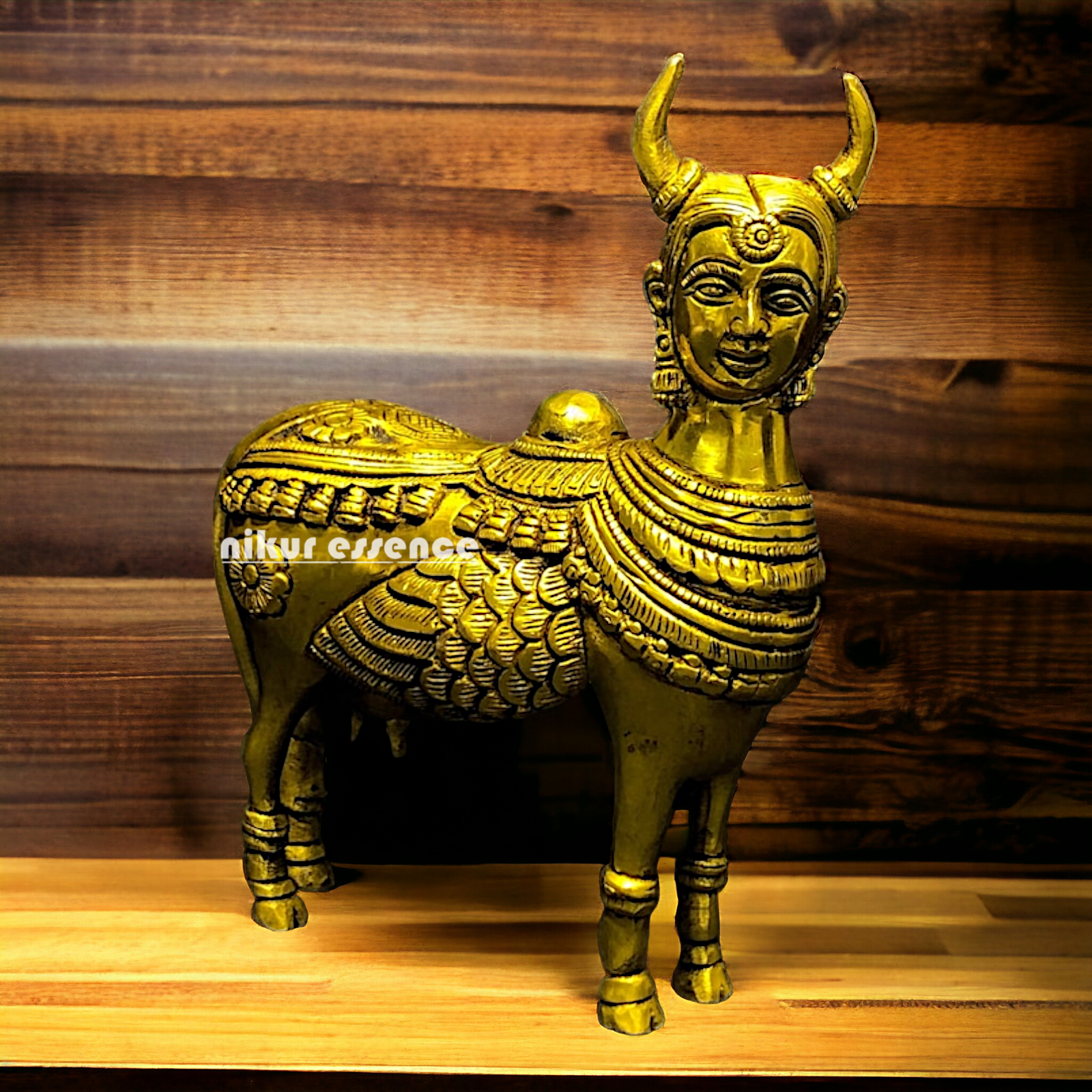 Solid Brass kamdhenu cow Idol- 6 inches Nikuressence
