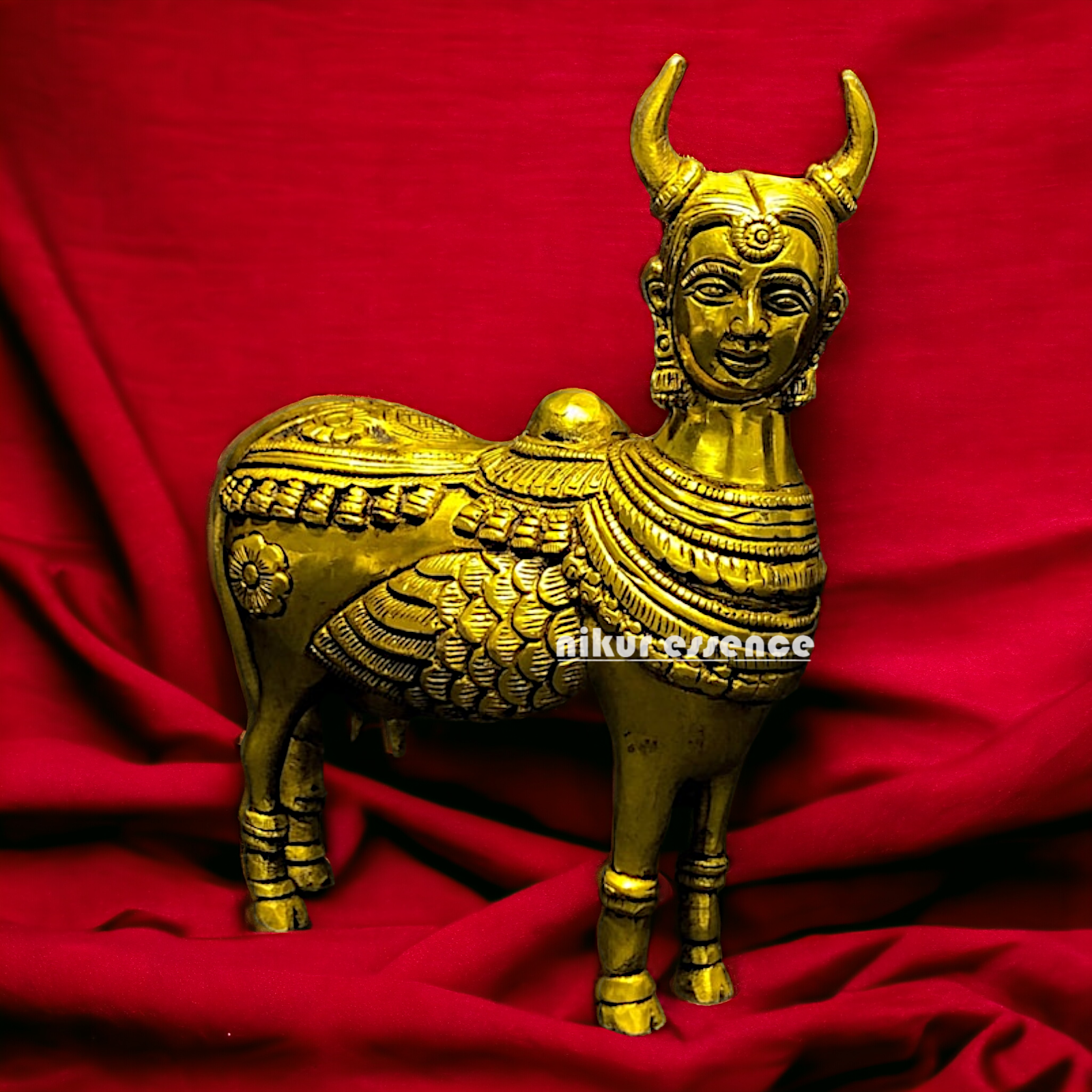 Solid Brass kamdhenu cow Idol- 6 inches Nikuressence