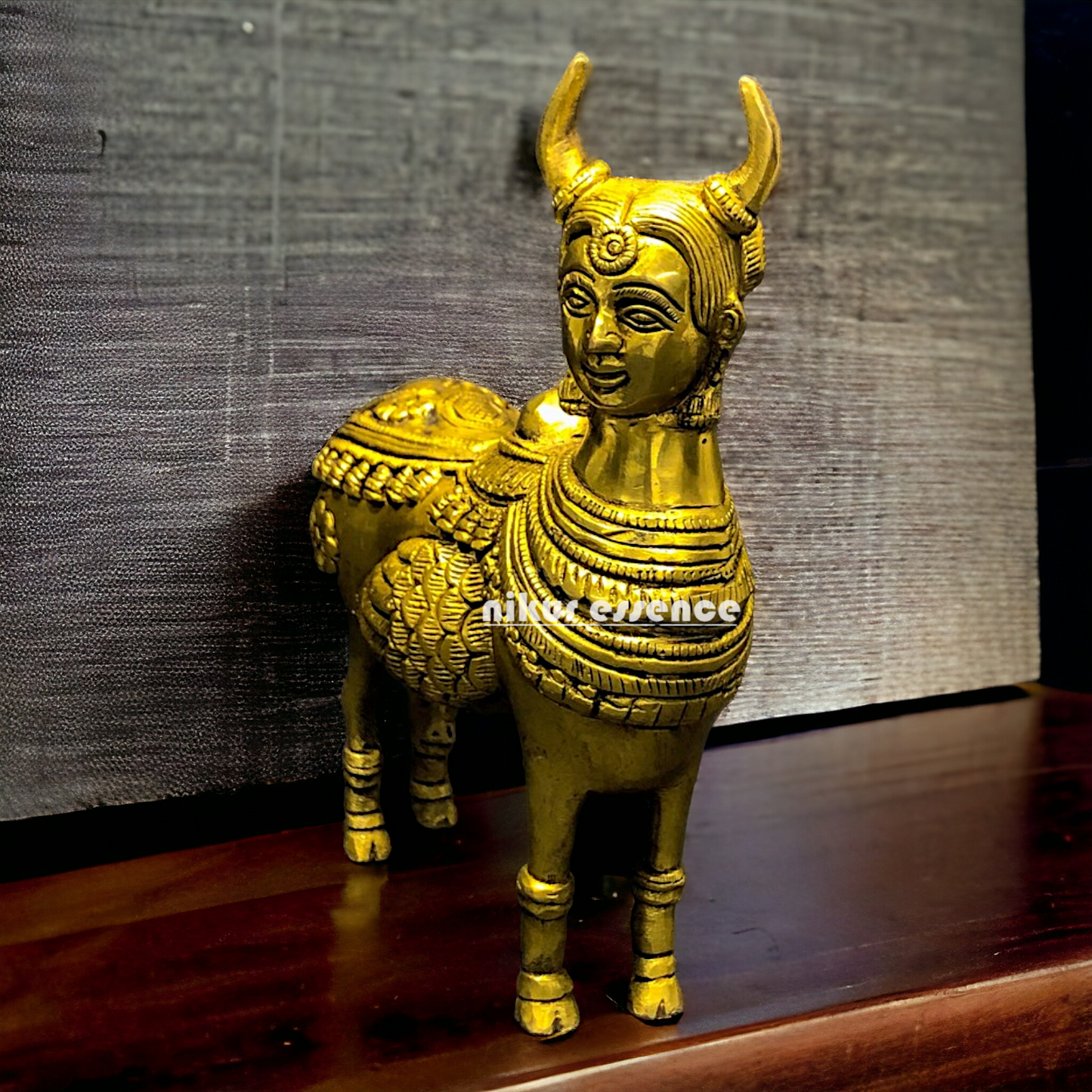 Solid Brass kamdhenu cow Idol- 6 inches Nikuressence