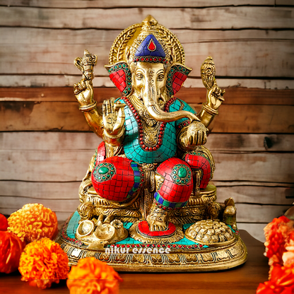 Goddess Ganesh Brass with Stone Work Idol - 31 cm Nikuressence