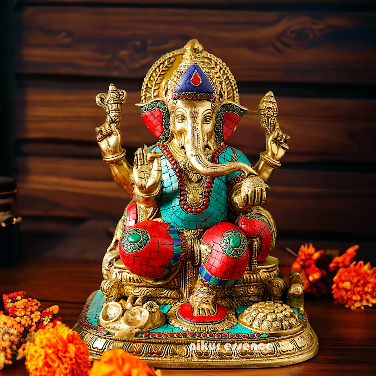 Goddess Ganesh Brass with Stone Work Idol - 31 cm Nikuressence