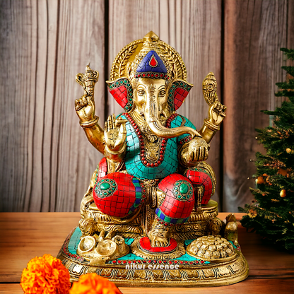 Goddess Ganesh Brass with Stone Work Idol - 31 cm Nikuressence