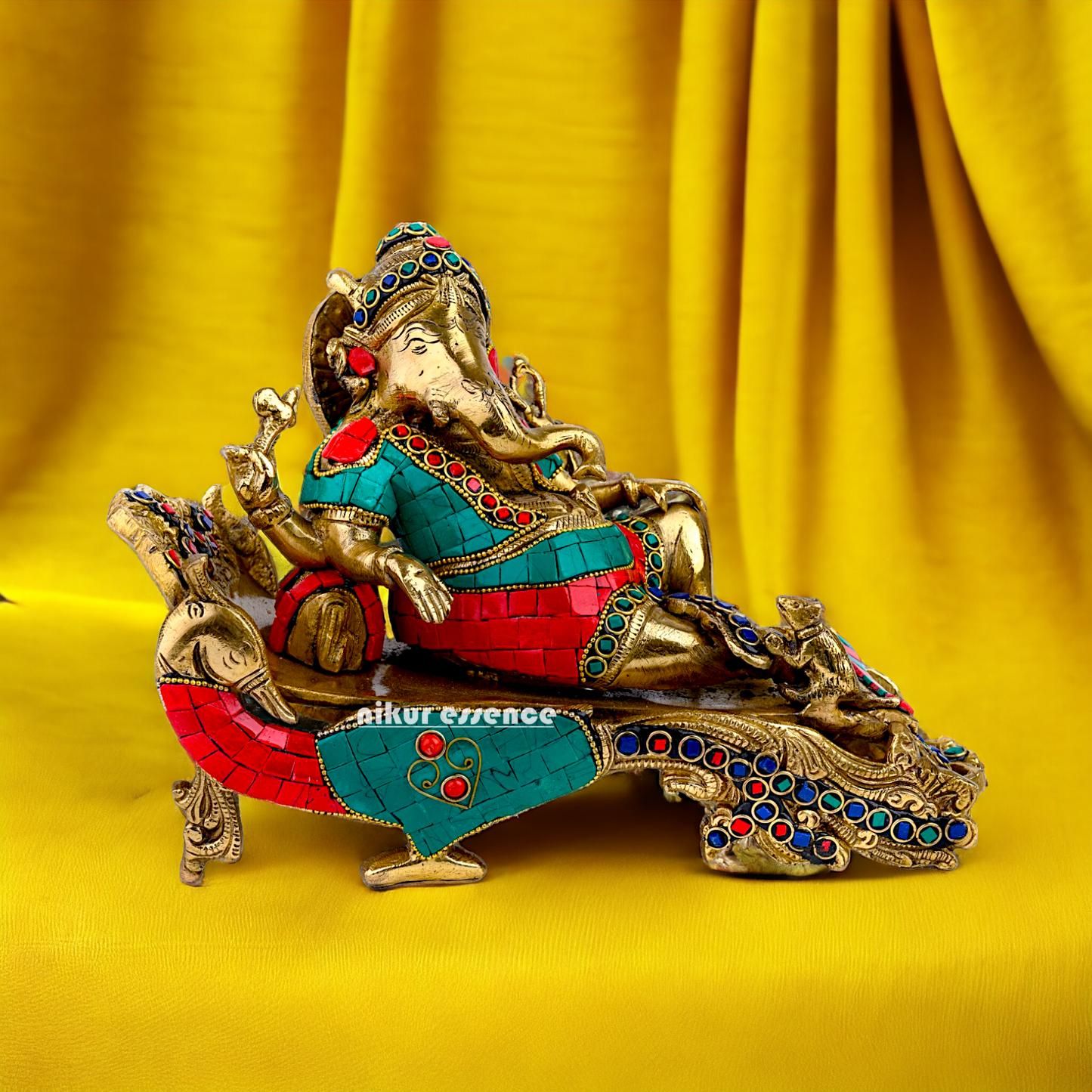 Lord Large Ganesh Vinayaka Resting on peacock bed - 11.5 inches Nikuressence