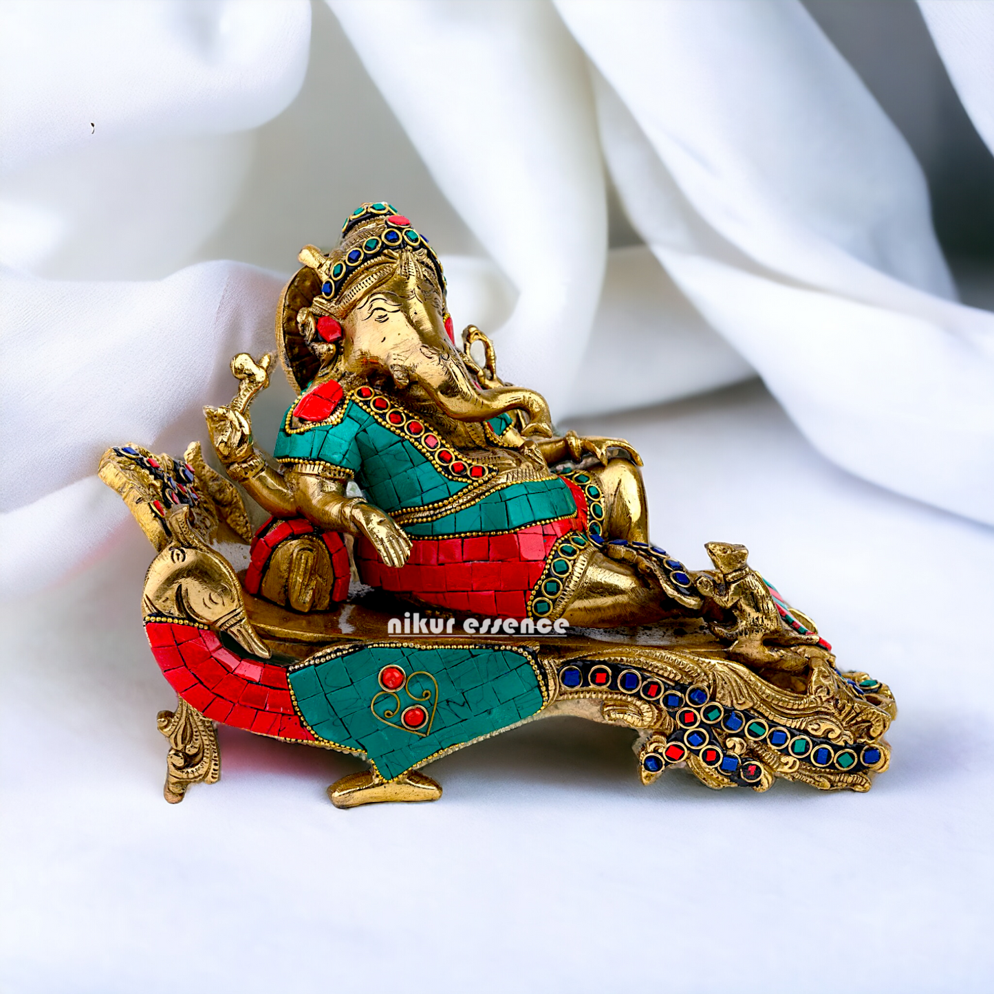Lord Large Ganesh Vinayaka Resting on peacock bed - 11.5 inches Nikuressence