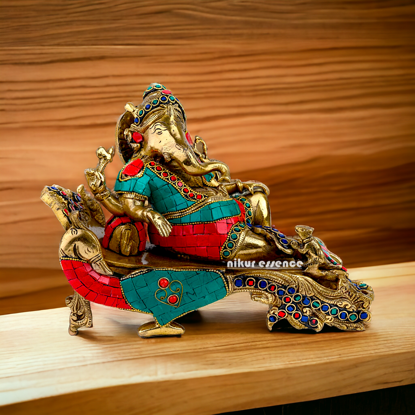 Lord Large Ganesh Vinayaka Resting on peacock bed - 11.5 inches Nikuressence