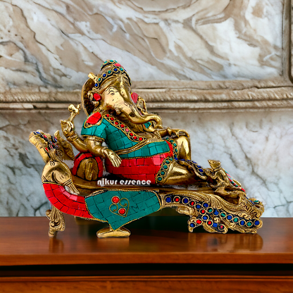 Lord Large Ganesh Vinayaka Resting on peacock bed - 11.5 inches Nikuressence