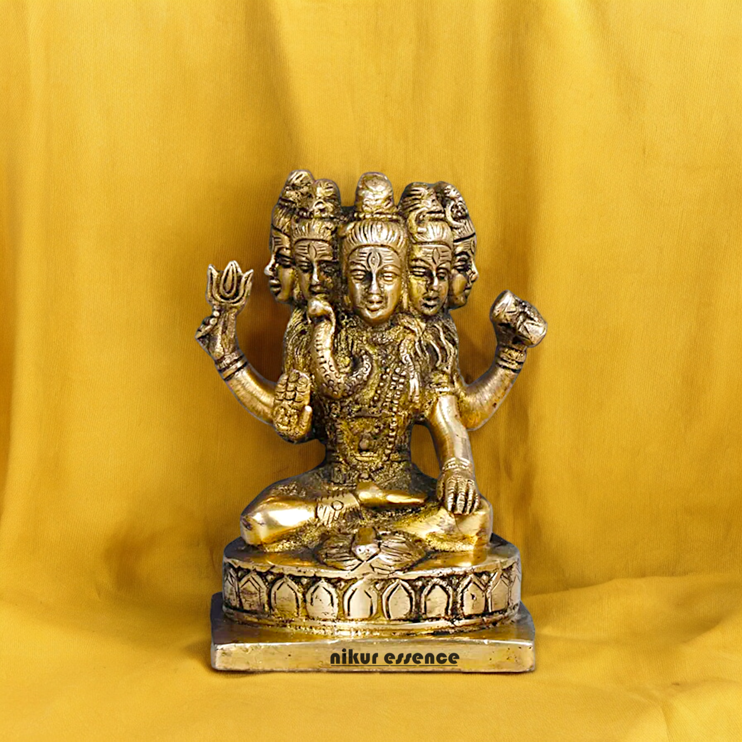 Antique Brass Shiva Panchmukhi Meditation Sadashiv Idol - 9 cm Nikuressence
