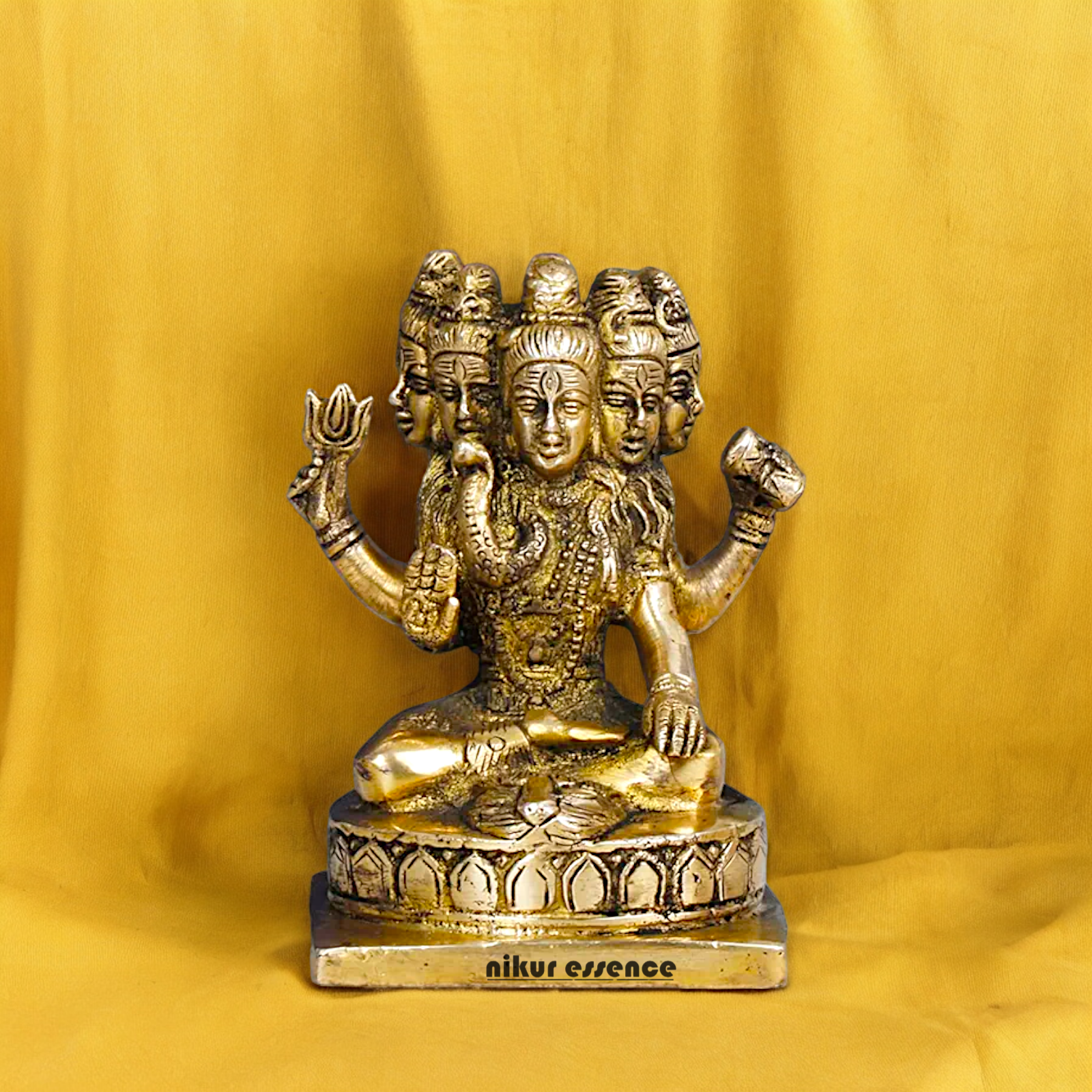 Antique Brass Shiva Panchmukhi Meditation Sadashiv Idol - 9 cm Nikuressence