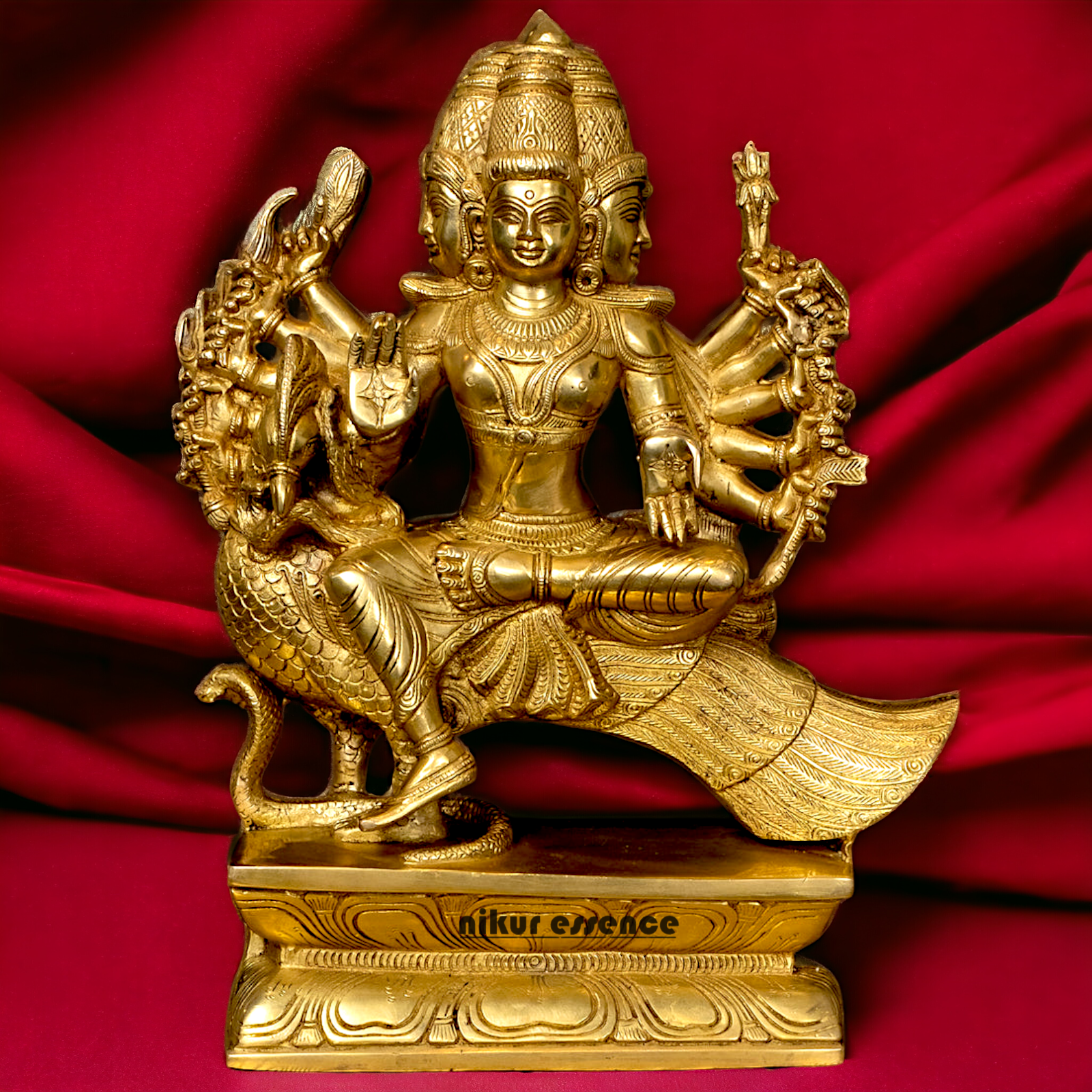 Large Solid Brass Kartikeya Murugan Sitting on Peacock - 16 inches Nikuressence