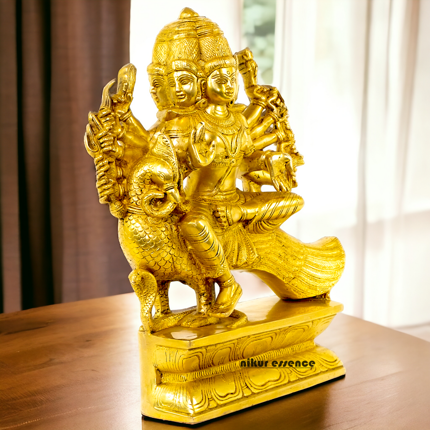 Large Solid Brass Kartikeya Murugan Sitting on Peacock - 16 inches Nikuressence