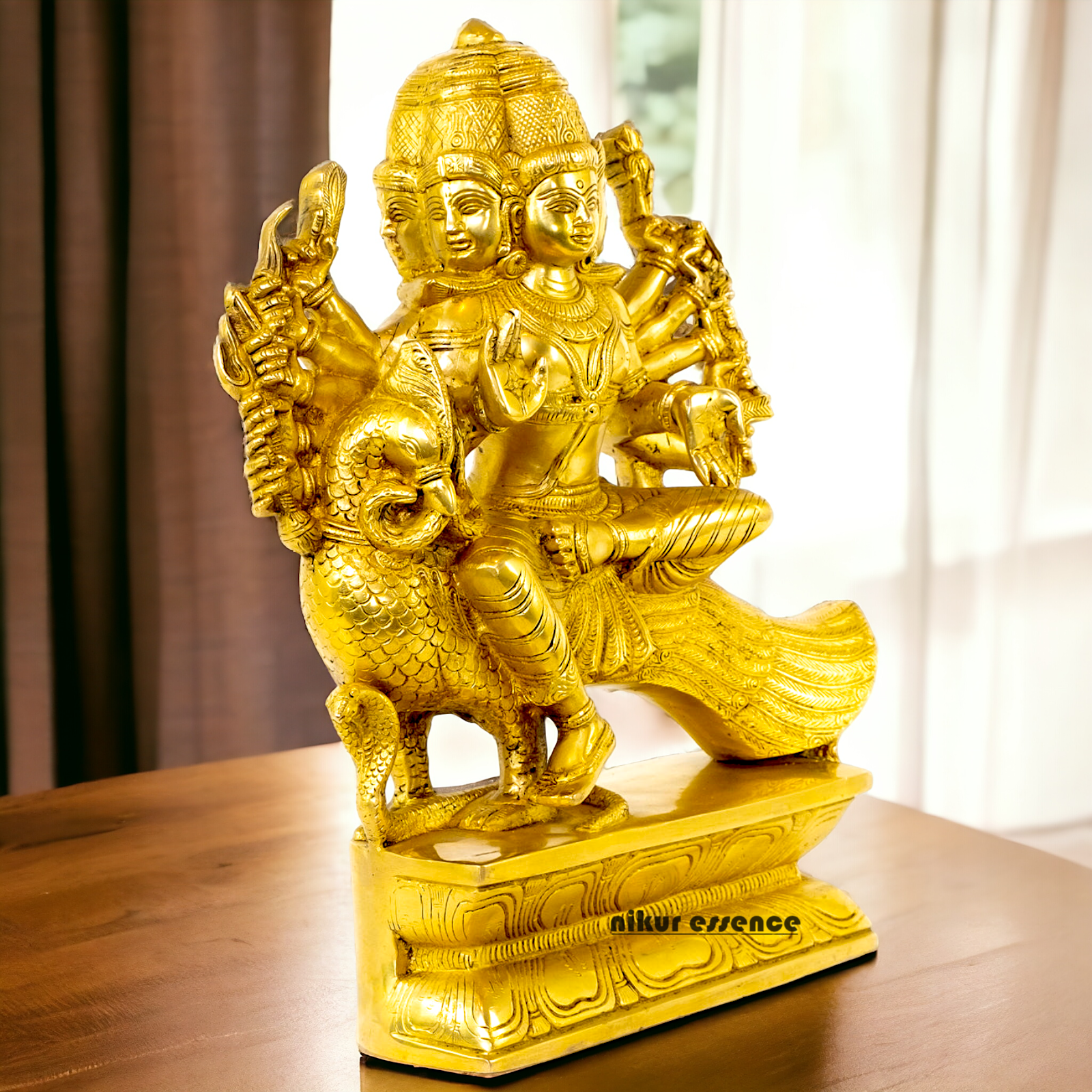 Large Solid Brass Kartikeya Murugan Sitting on Peacock - 16 inches Nikuressence