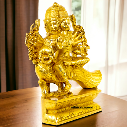 Large Solid Brass Kartikeya Murugan Sitting on Peacock - 16 inches Nikuressence