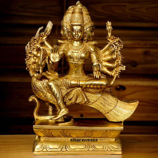 Large Solid Brass Kartikeya Murugan Sitting on Peacock - 16 inches Nikuressence