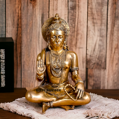 Solid Brass Hanuman Sitting Meditation Idol - 19 cm Nikuressence