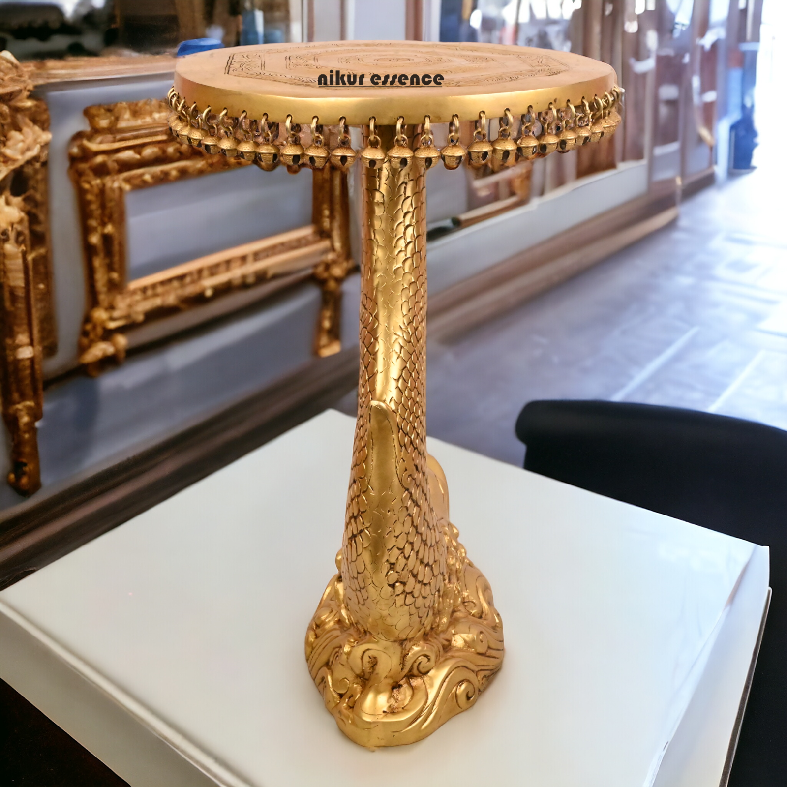 Pure Brass Fish Chowki with Bells Ghungroo - 55 cm Nikuressence