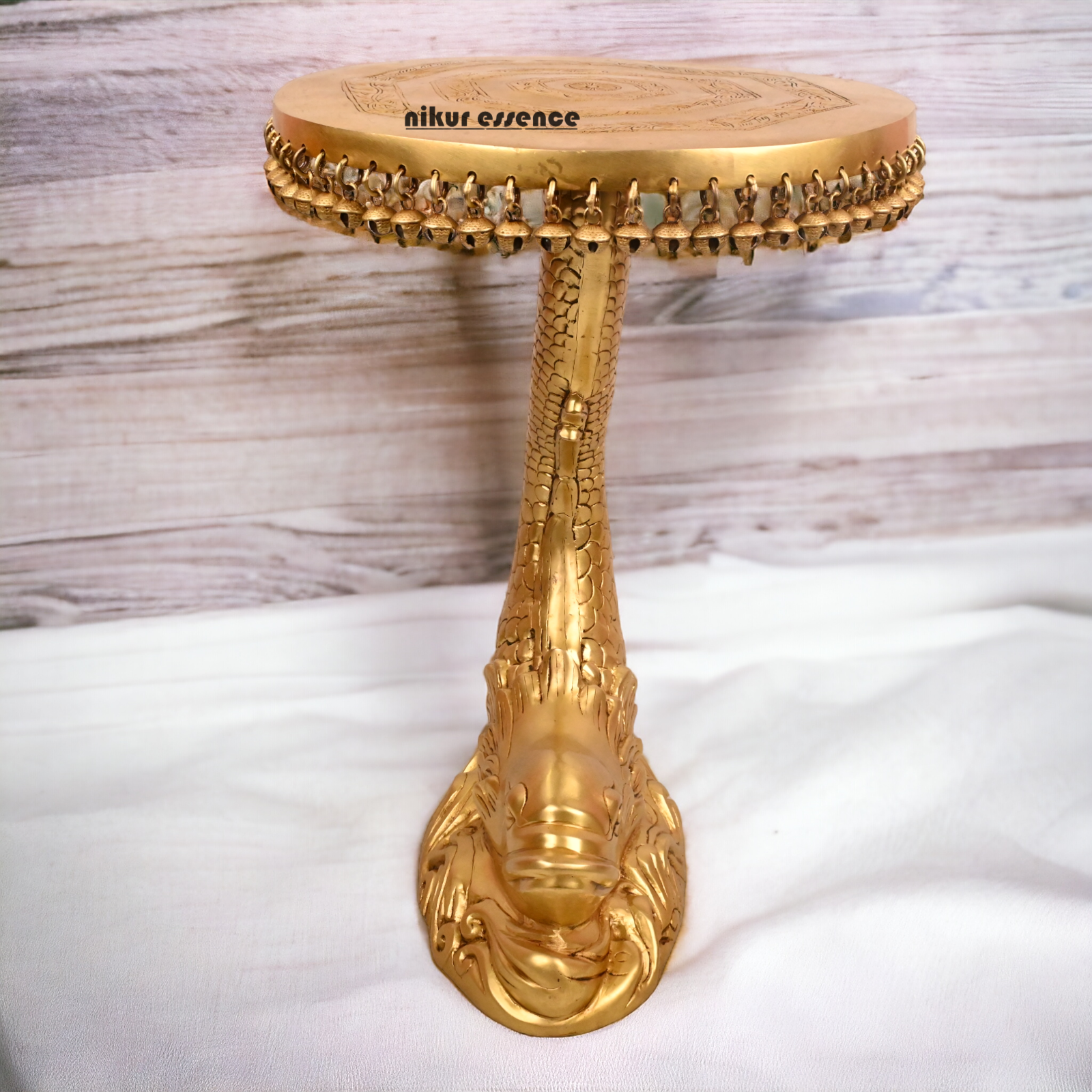 Pure Brass Fish Chowki with Bells Ghungroo - 55 cm Nikuressence