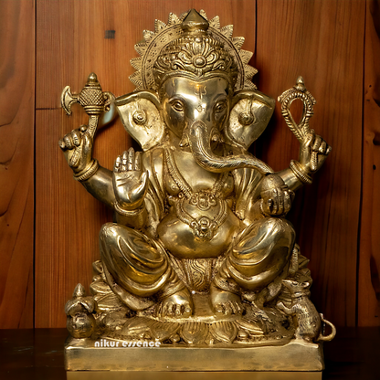Solid Brass Ganesh Vinayaka Sitting Idol - 14.5 Inch Nikuressence