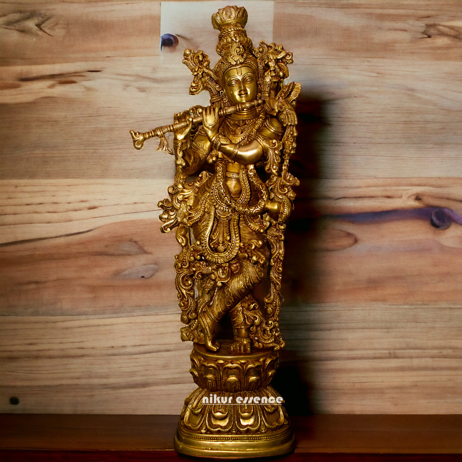 Large Brass krishna Murli with Playing Flute - 29 inches Nikuressence