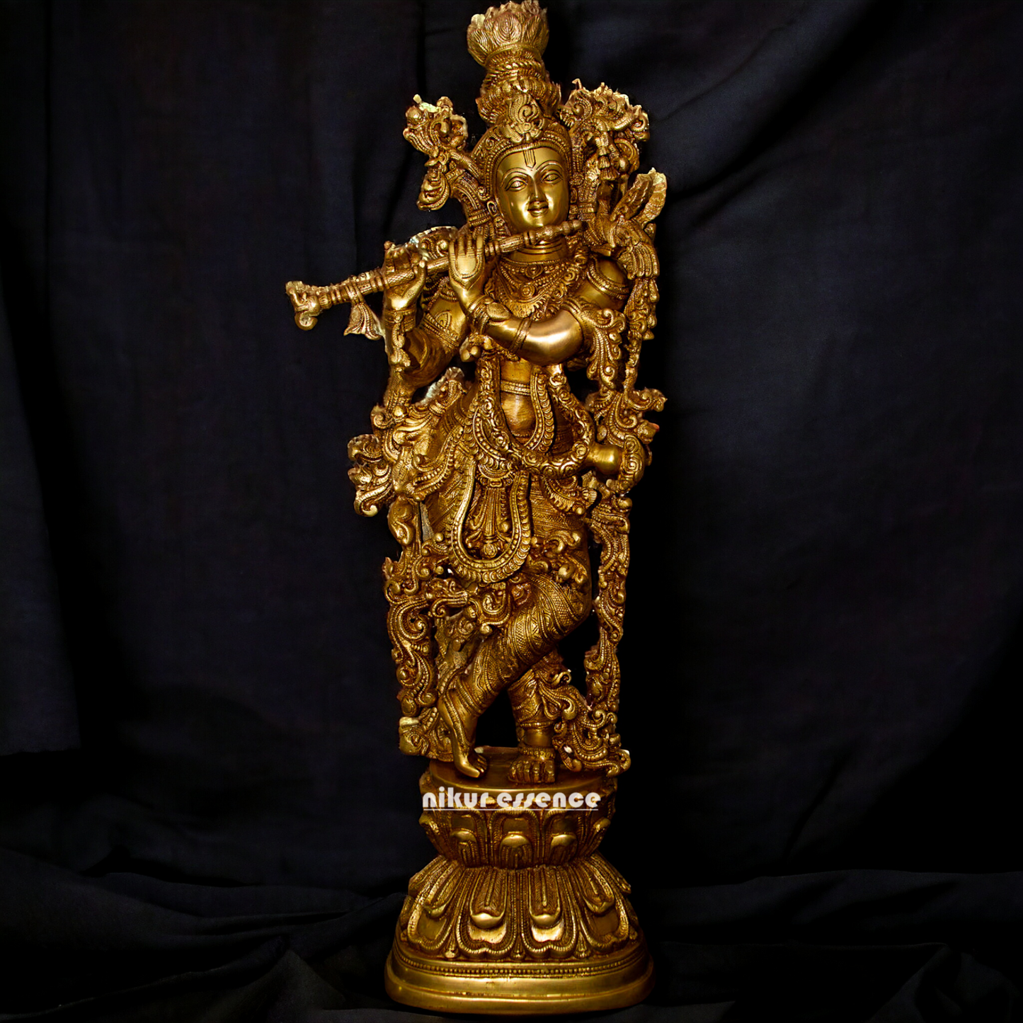 Large Brass krishna Murli with Playing Flute - 29 inches Nikuressence