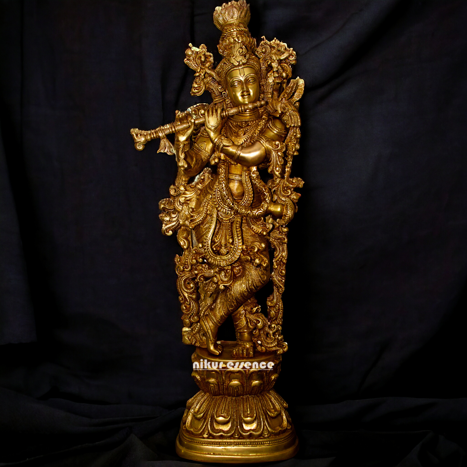Large Brass krishna Murli with Playing Flute - 29 inches Nikuressence