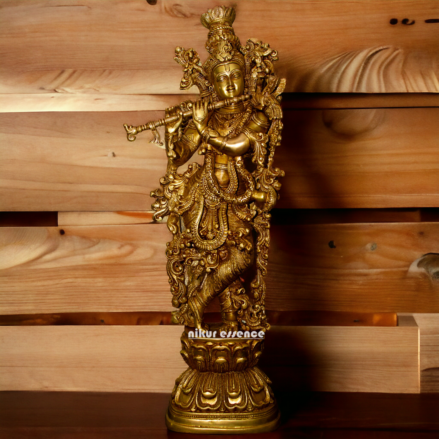 Large Brass krishna Murli with Playing Flute - 29 inches Nikuressence