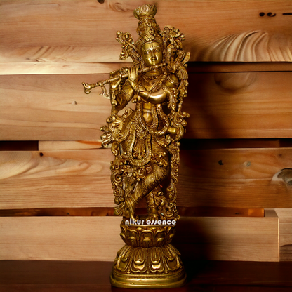 Large Brass krishna Murli with Playing Flute - 29 inches Nikuressence