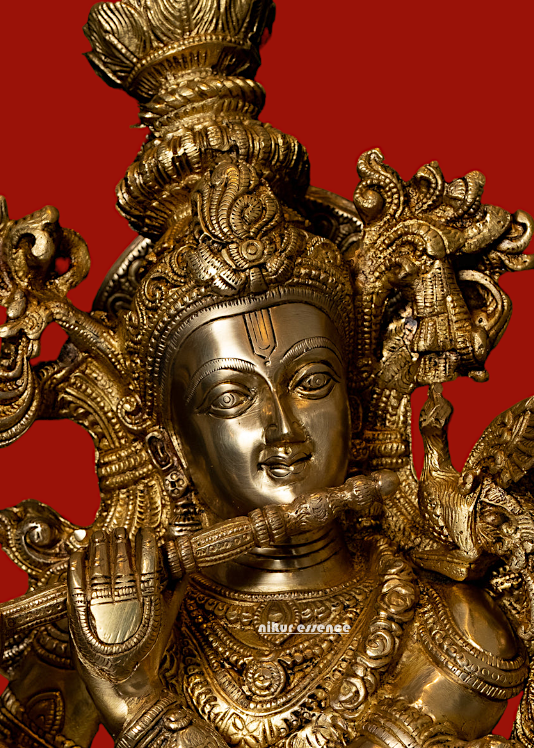 Large Brass krishna Murli with Playing Flute - 29 inches Nikuressence